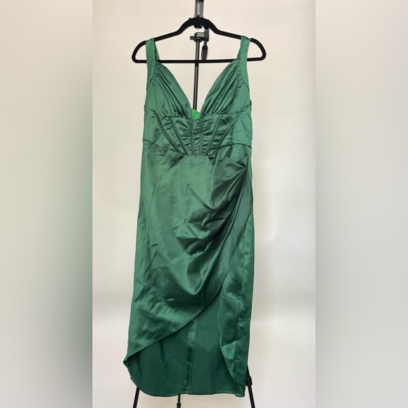 *Never Worn* Bustier High Split Cocktail Evening Midi Dress - Dark Green - Picture 3 of 7